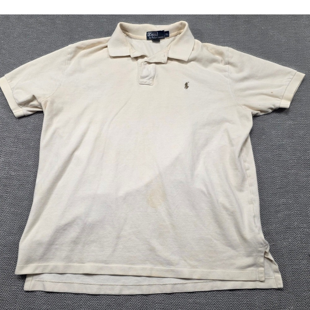 Polo Ralph Lauren Mens XL‎ Cream Off White Short Sleeve Pique Cotton Polo Shirt
